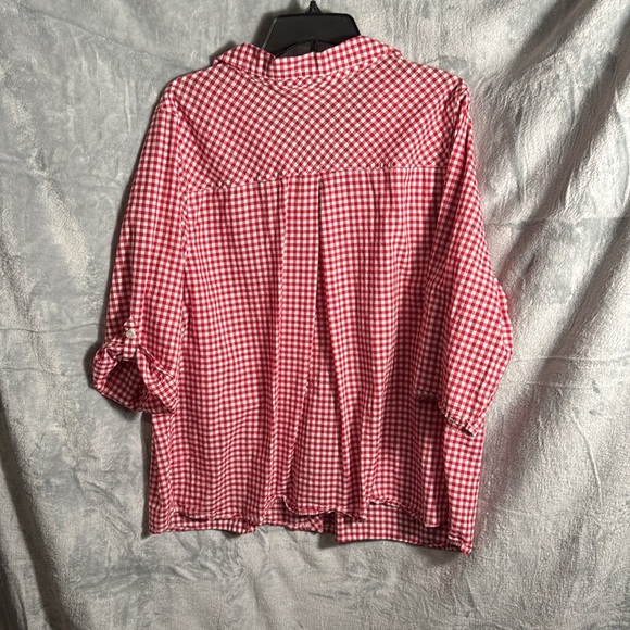 Catherines blouse top 1X plus size Red‎ White 3/4 Sleeve Button Down Shirt 16 18 - Picture 10 of 13